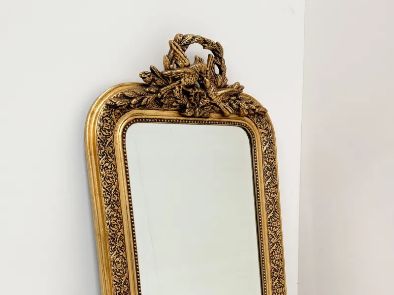 Hot Pamono Antique French Giltwood Wall Mirror with Bird and Laurel Crest, 19th Century