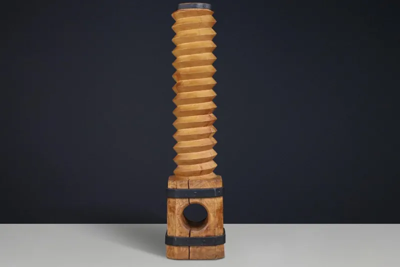 Pamono Antique French Grape Press Screw Pedestal with Patina, 1850> Pedestals And Columns