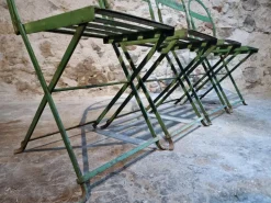 Pamono Antique French Iron Folding Garden Chairs with Aged Green Patina, 1920s, Set of 4><noscript><img width=