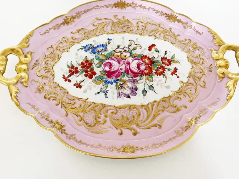 Clearance Pamono Antique French Limoges Pink Tray, 1890s