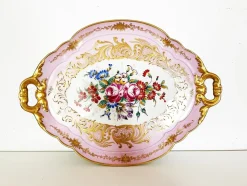 Clearance Pamono Antique French Limoges Pink Tray, 1890s