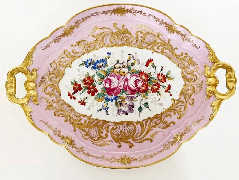 Clearance Pamono Antique French Limoges Pink Tray, 1890s