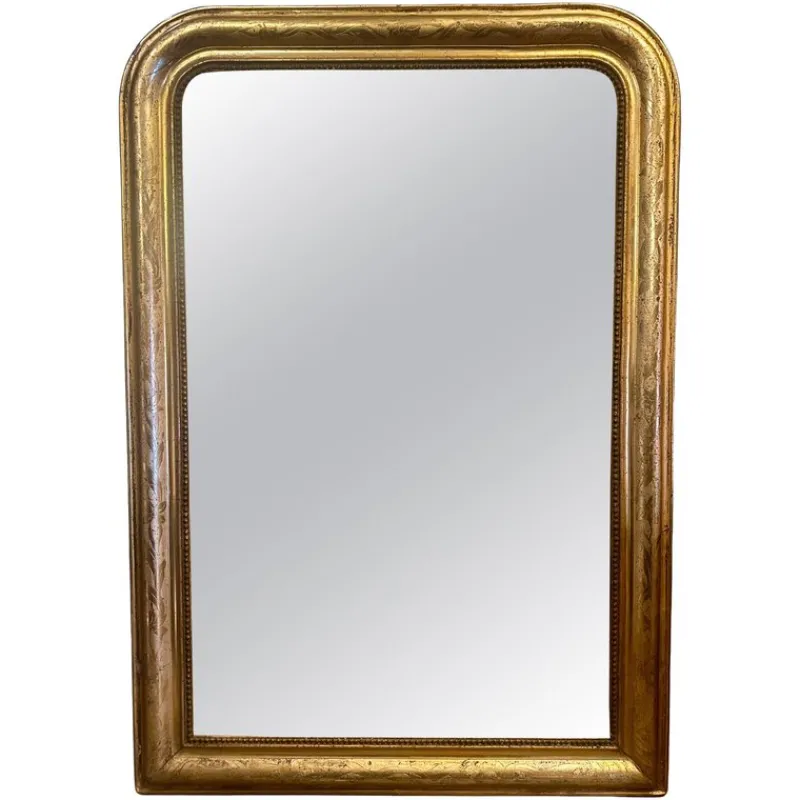New Pamono Antique French Louis Philippe Domed Topped Gold Gilt Mirror, 1850