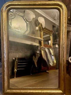 New Pamono Antique French Louis Philippe Domed Topped Gold Gilt Mirror, 1850