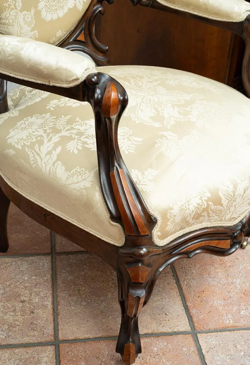 Pamono Antique French Louis Philippe Armchairs in Exotic Fine Woods, Mid-19th Century, Set of 2> Lounge Chairs & Armchairs
