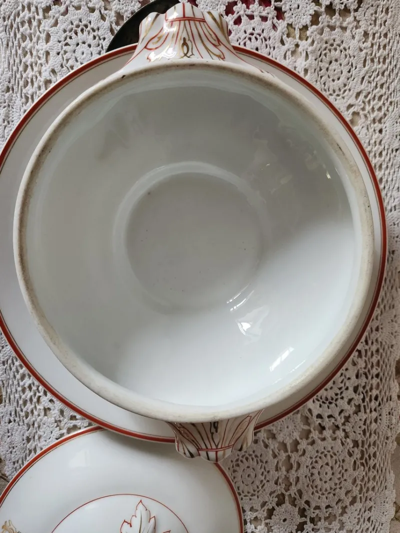 Pamono Antique French Porcelain Pillivuyt Soup Tureen with Gilded MB/BM Monogram> Serving Dishes