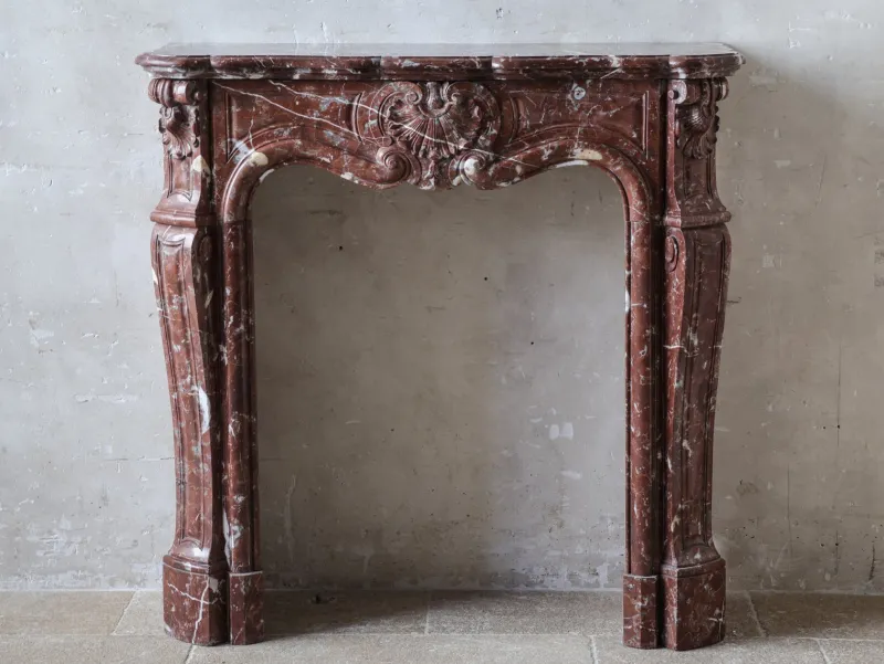 Pamono Antique French Rouge Royal Marble Fireplace> Fireplaces And Mantels
