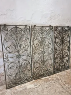 Outlet Pamono Antique French Rustic Cast Iron Window Grilles, 1900s, Set of 3