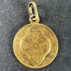 Pamono Antique French Saint Benedict Medal Charm Pendant in 18 Karat Yellow Gold><noscript><img width=