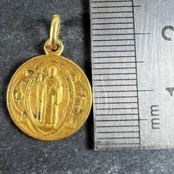 Pamono Antique French Saint Benedict Medal Charm Pendant in 18 Karat Yellow Gold><noscript><img width=