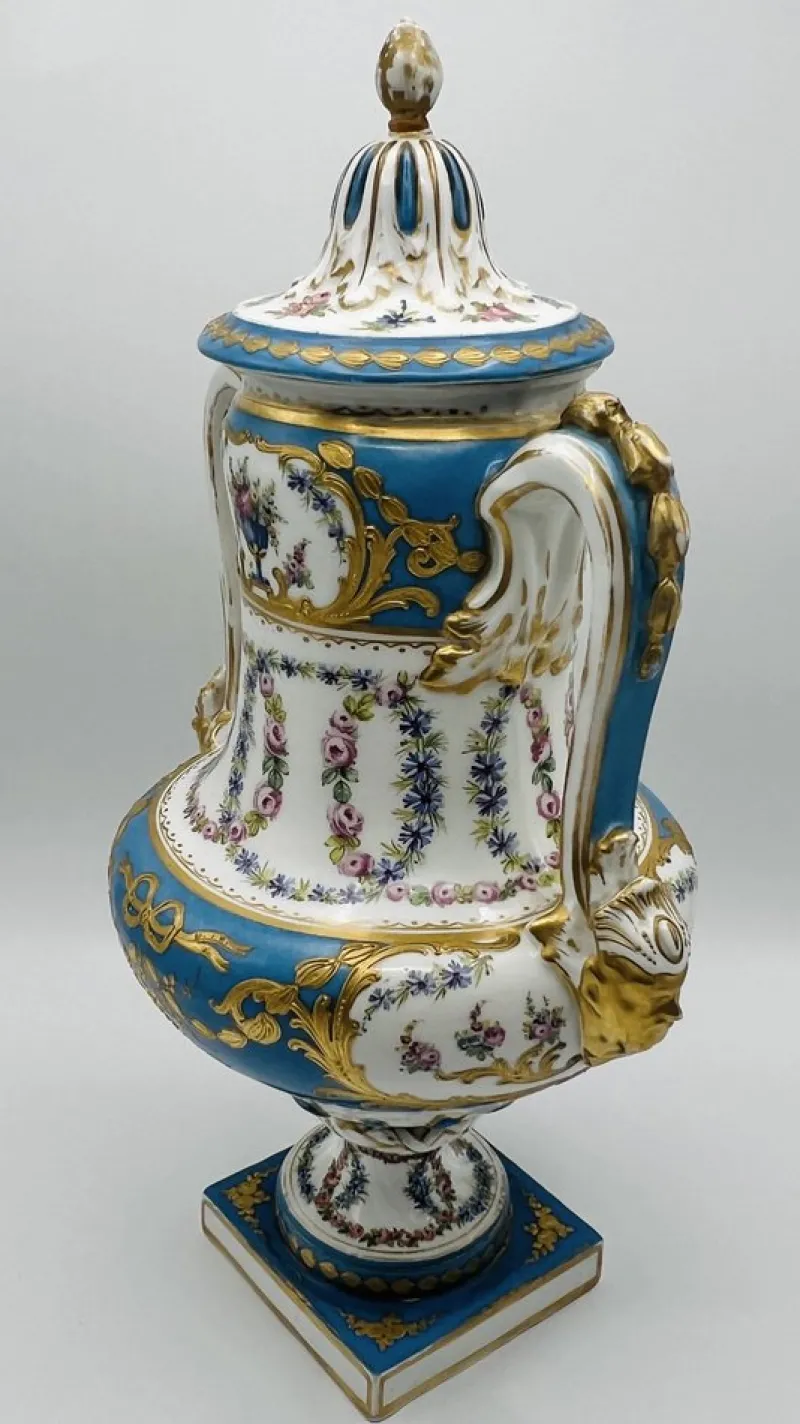 New Pamono Antique French Sevres Style Porcelain Double Handled Urn
