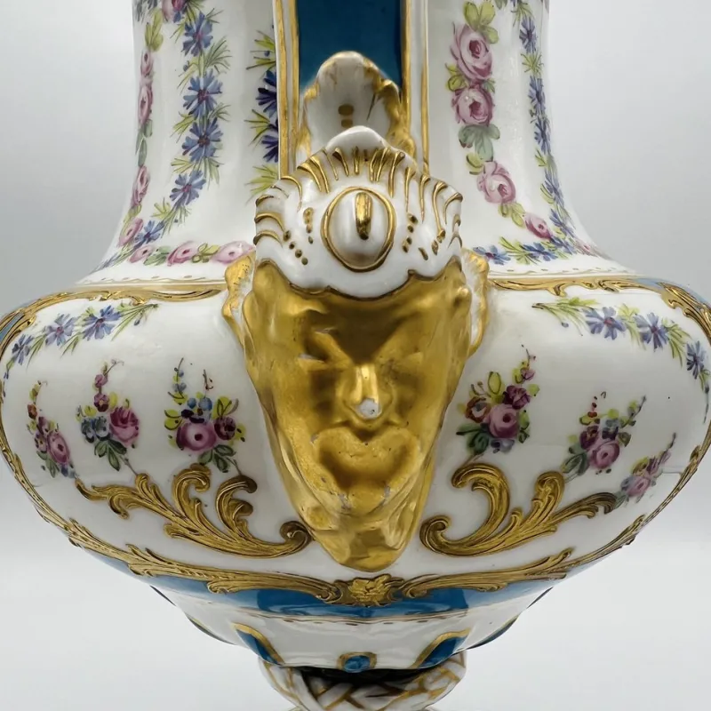 New Pamono Antique French Sevres Style Porcelain Double Handled Urn