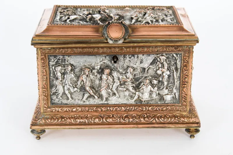 Discount Pamono Antique French Silvered and Gilted Copper Jewellery Casket Box from AB Paris