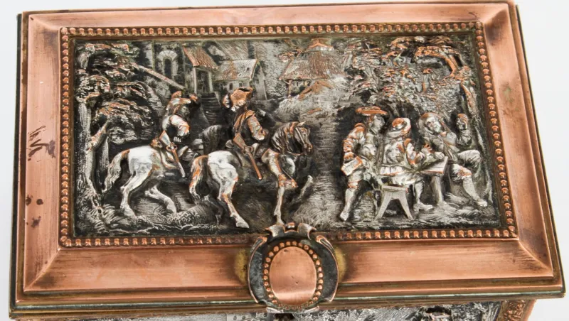 Discount Pamono Antique French Silvered and Gilted Copper Jewellery Casket Box from AB Paris