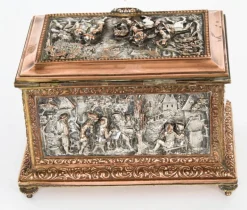 Discount Pamono Antique French Silvered and Gilted Copper Jewellery Casket Box from AB Paris