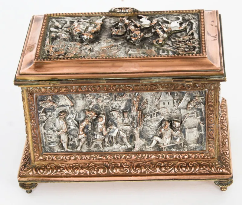 Discount Pamono Antique French Silvered and Gilted Copper Jewellery Casket Box from AB Paris