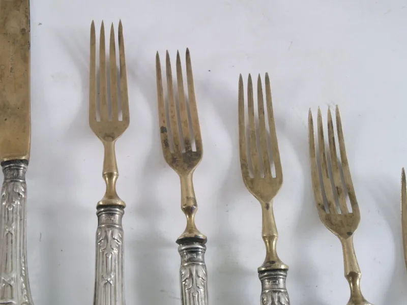 Pamono Antique French Silvered Brass Cutlery, 1700s, Set of 10> Cutlery & Serving Utensils