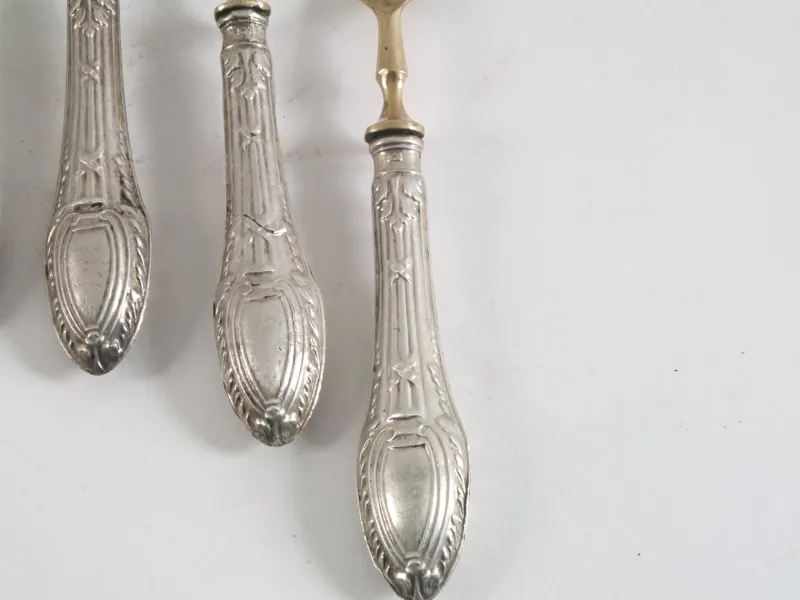 Pamono Antique French Silvered Brass Cutlery, 1700s, Set of 10> Cutlery & Serving Utensils