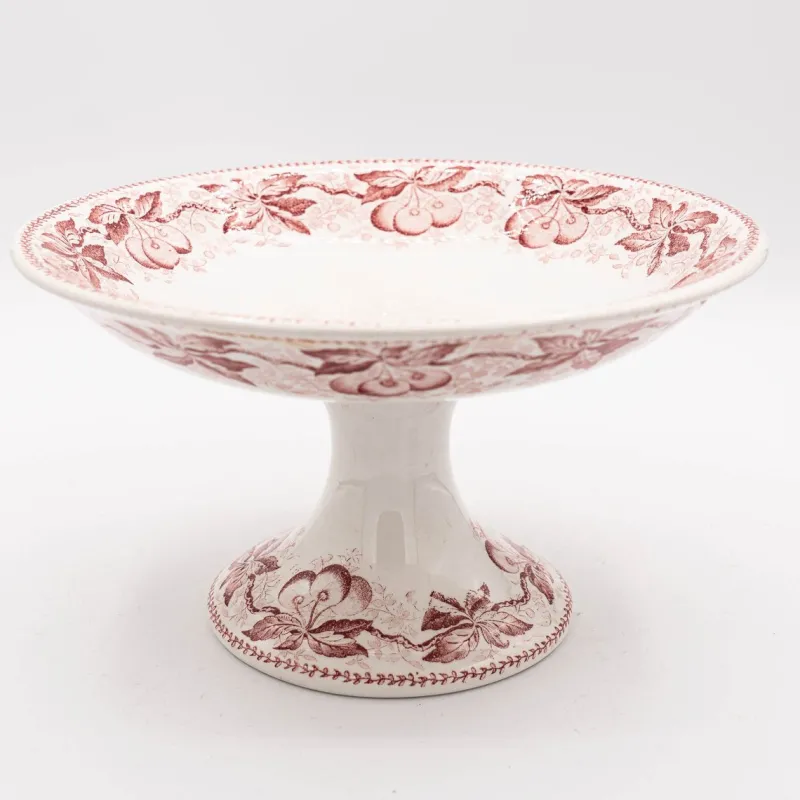 Clearance Pamono Antique French Transferware Footed Plate Cerise from Badonviller, 1890s