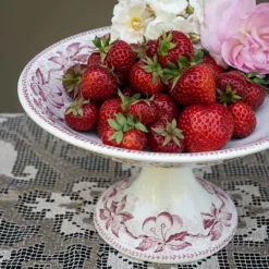 Clearance Pamono Antique French Transferware Footed Plate Cerise from Badonviller, 1890s