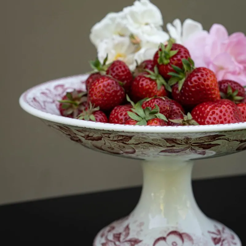 Clearance Pamono Antique French Transferware Footed Plate Cerise from Badonviller, 1890s
