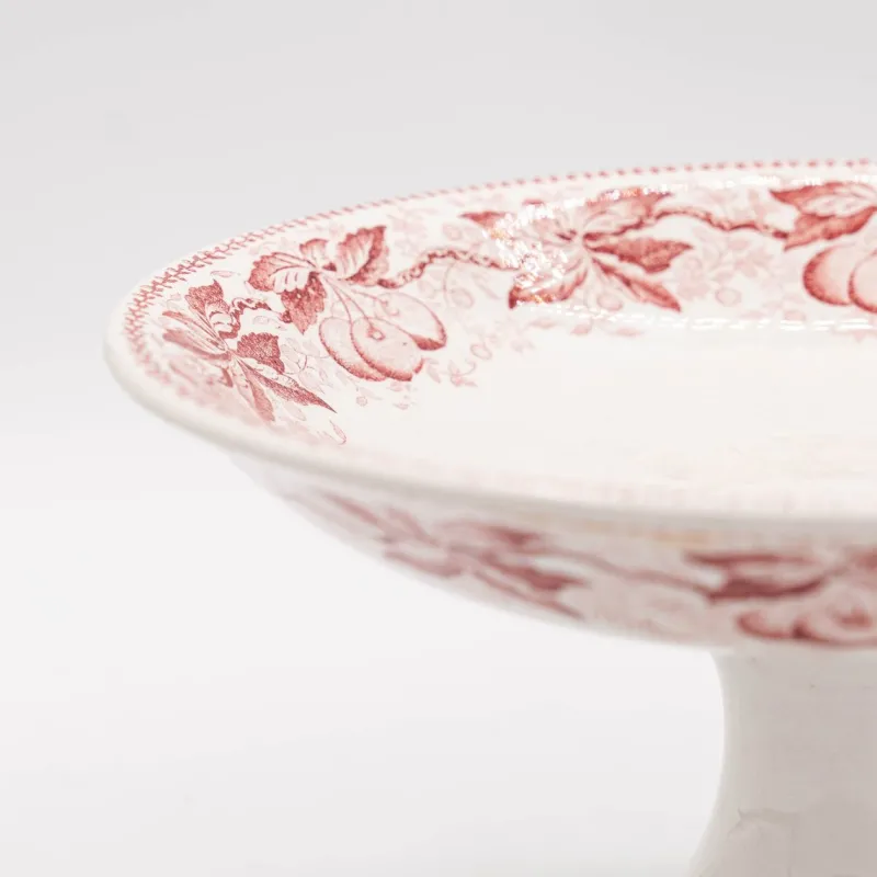 Clearance Pamono Antique French Transferware Footed Plate Cerise from Badonviller, 1890s