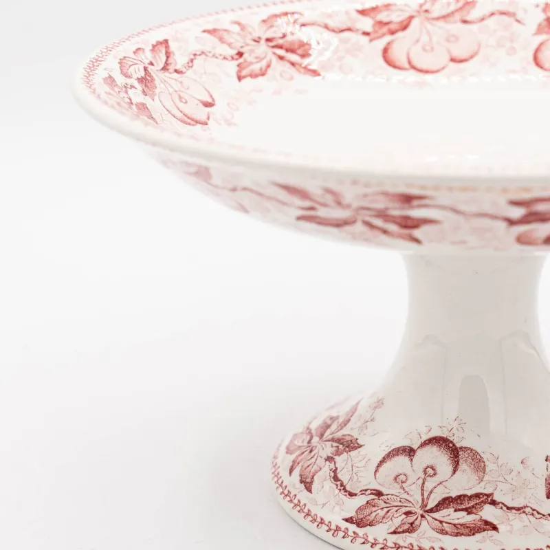Clearance Pamono Antique French Transferware Footed Plate Cerise from Badonviller, 1890s