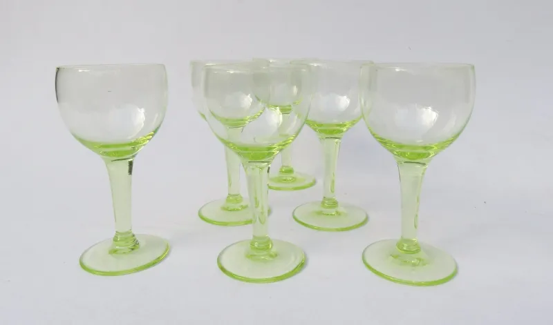New Pamono Antique French Uranium Glasses Set, Set of 6