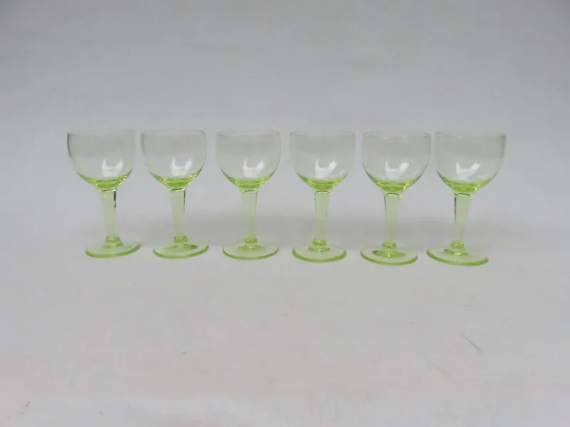 New Pamono Antique French Uranium Glasses Set, Set of 6