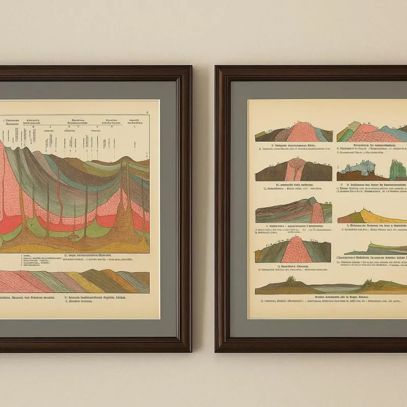 Pamono Antique Geological Cross-Sections of Earth and Mountains, 1880s, Set of 2> Wall Decor