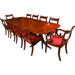 Hot Pamono Antique George III Regency Dining Table with Chairs, 1820, Set of 11