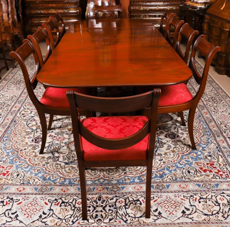 Hot Pamono Antique George III Regency Dining Table with Chairs, 1820, Set of 11