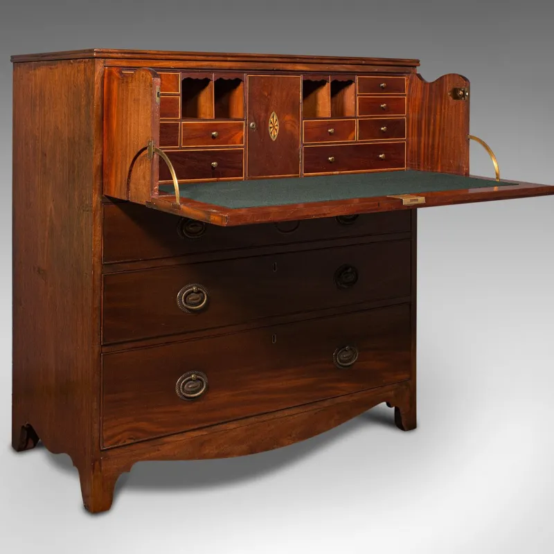 Pamono Antique Georgian English Secretaire Cabinet with Chest of Drawers & Desk> Secretaires