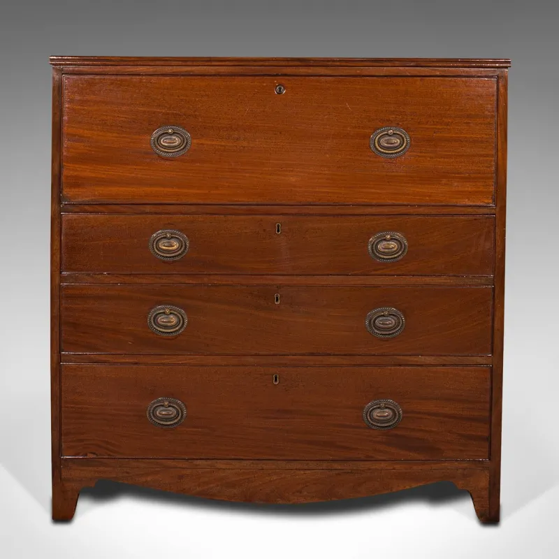 Pamono Antique Georgian English Secretaire Cabinet with Chest of Drawers & Desk> Secretaires