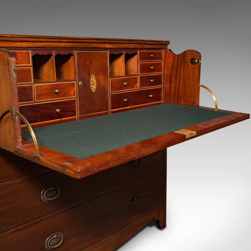 Pamono Antique Georgian English Secretaire Cabinet with Chest of Drawers & Desk> Secretaires