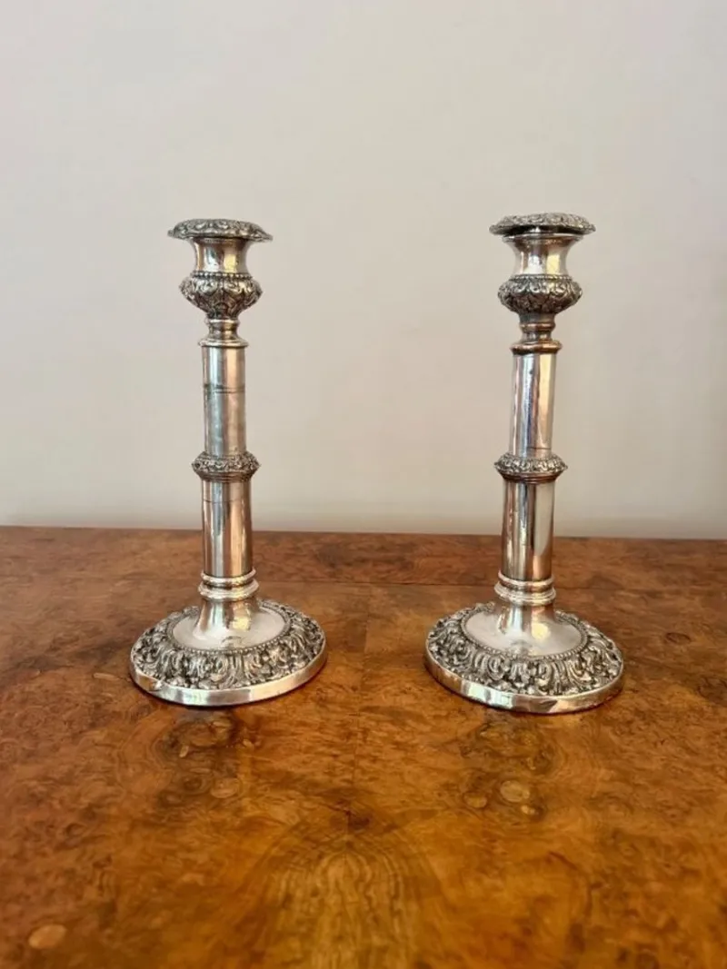 Pamono Antique Georgian Telescopic Candlesticks, 1800s, Set of 2> Candleholders