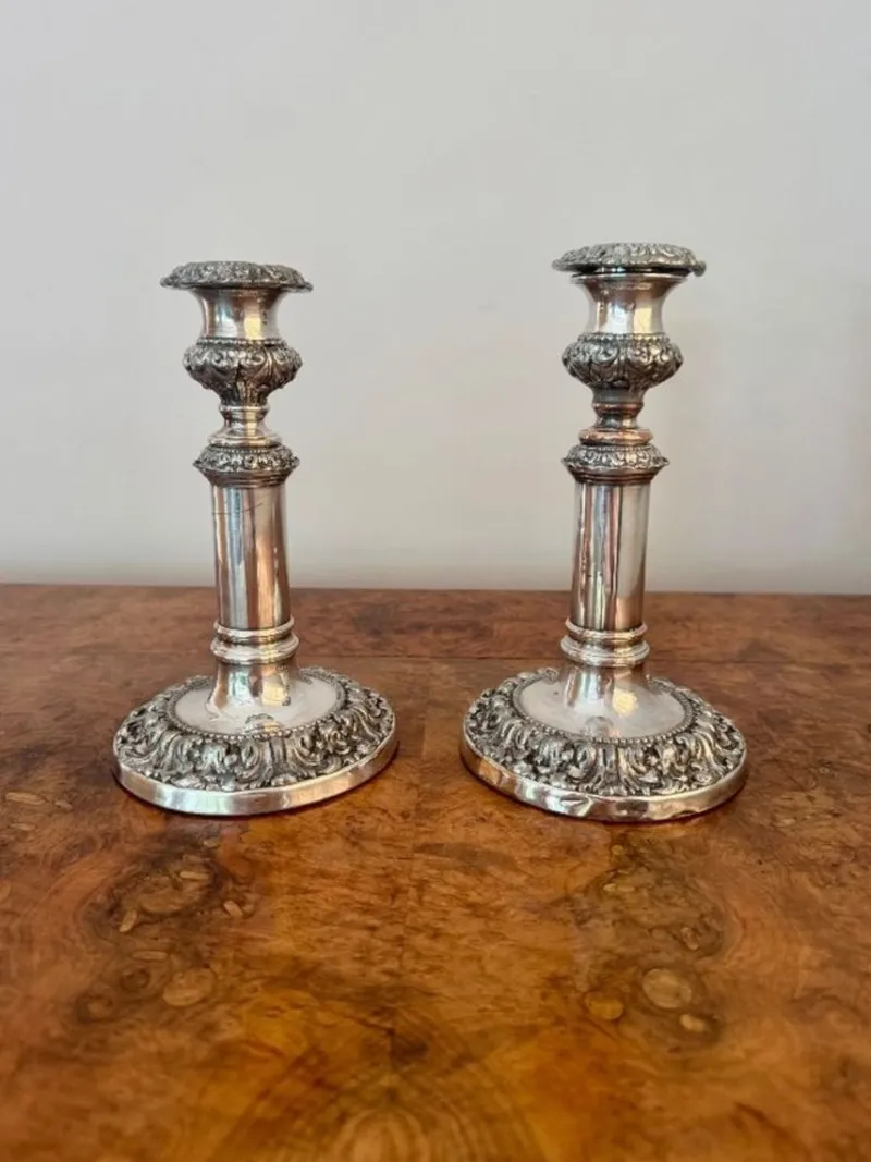 Pamono Antique Georgian Telescopic Candlesticks, 1800s, Set of 2> Candleholders