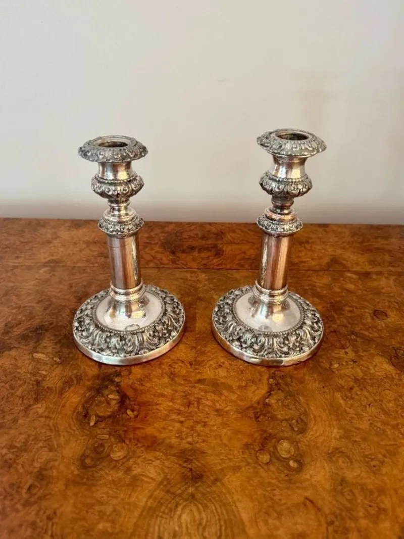 Pamono Antique Georgian Telescopic Candlesticks, 1800s, Set of 2> Candleholders