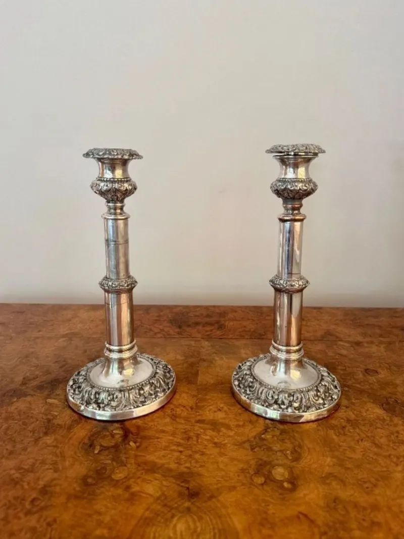 Pamono Antique Georgian Telescopic Candlesticks, 1800s, Set of 2> Candleholders