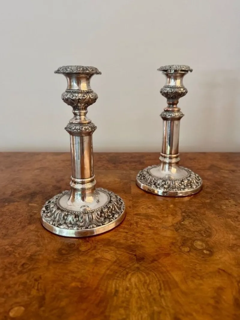 Pamono Antique Georgian Telescopic Candlesticks, 1800s, Set of 2> Candleholders