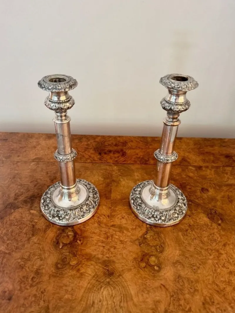 Pamono Antique Georgian Telescopic Candlesticks, 1800s, Set of 2> Candleholders