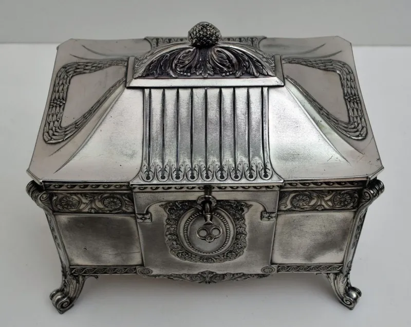 Pamono Antique German Art Nouveau Silver-Plated Jewelry Box from WMF> Trunks Crates & Baskets