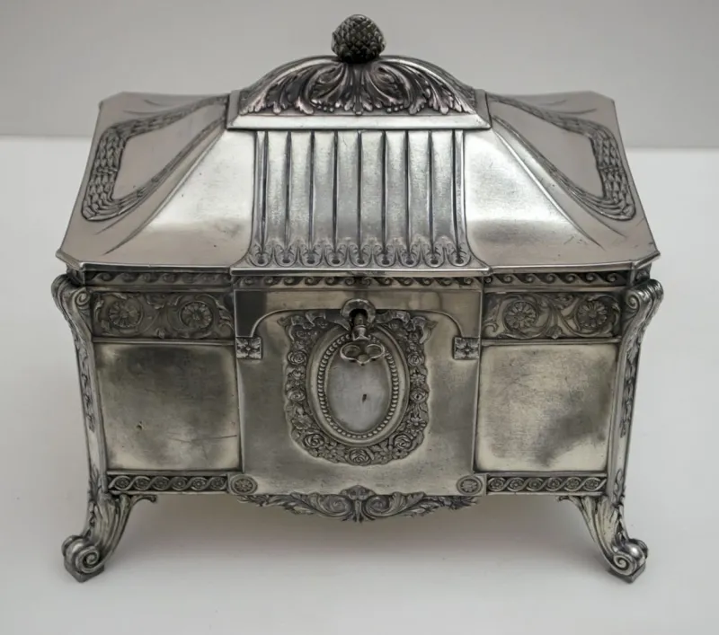 Pamono Antique German Art Nouveau Silver-Plated Jewelry Box from WMF> Trunks Crates & Baskets