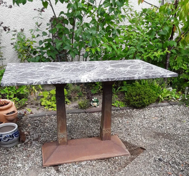 Pamono Antique German Art Nouveau Garden Table with Marble Plate, 1890s> Garden Tables