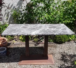 Pamono Antique German Art Nouveau Garden Table with Marble Plate, 1890s><noscript><img width=