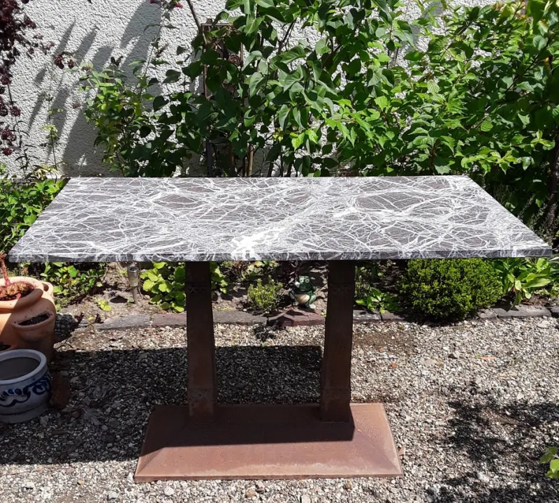 Pamono Antique German Art Nouveau Garden Table with Marble Plate, 1890s> Garden Tables