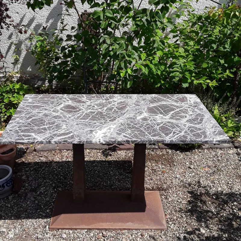 Pamono Antique German Art Nouveau Garden Table with Marble Plate, 1890s> Garden Tables