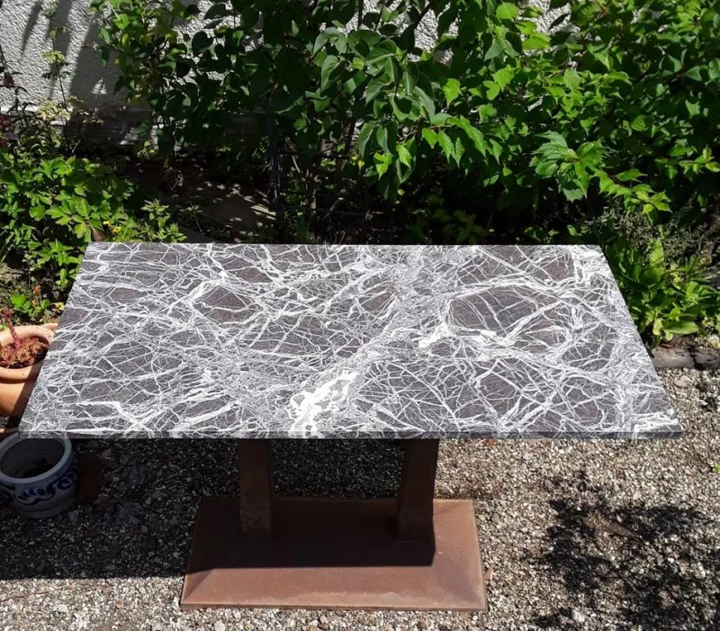 Pamono Antique German Art Nouveau Garden Table with Marble Plate, 1890s> Garden Tables
