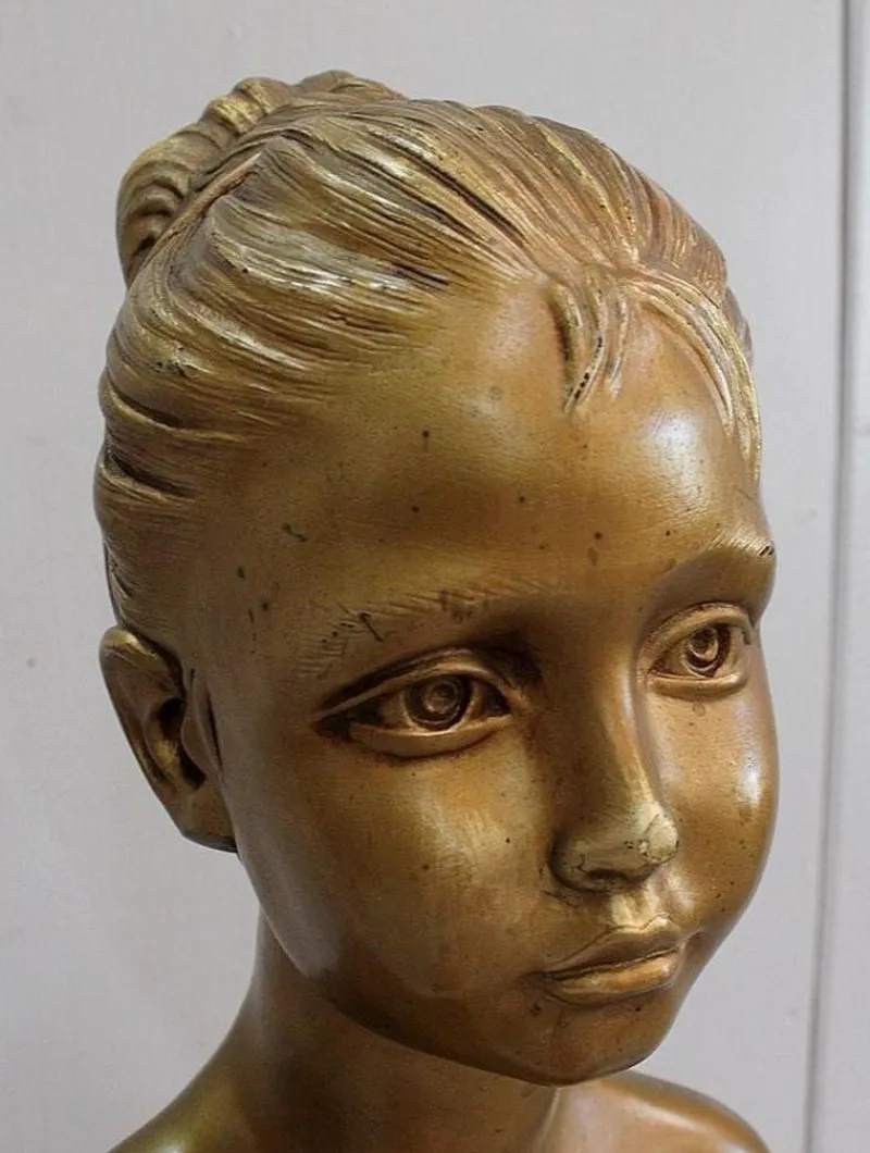 Clearance Pamono Antique Gilded Plaster Twisted Column and Bust of a Girl