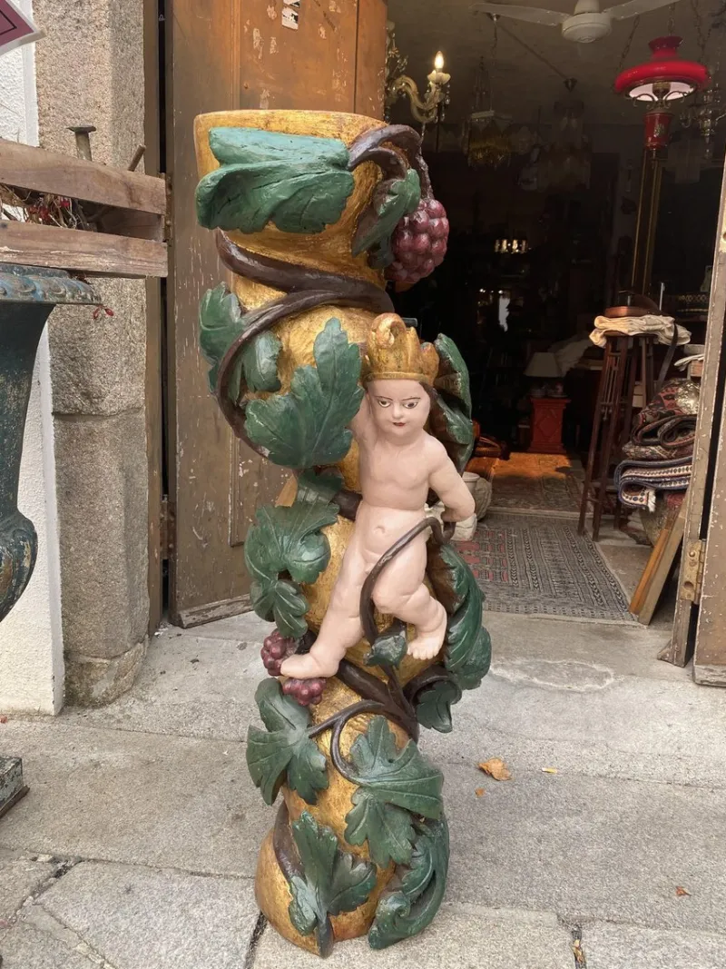 Pamono Antique Gilded Wooden Column, 1800s> Pedestals And Columns